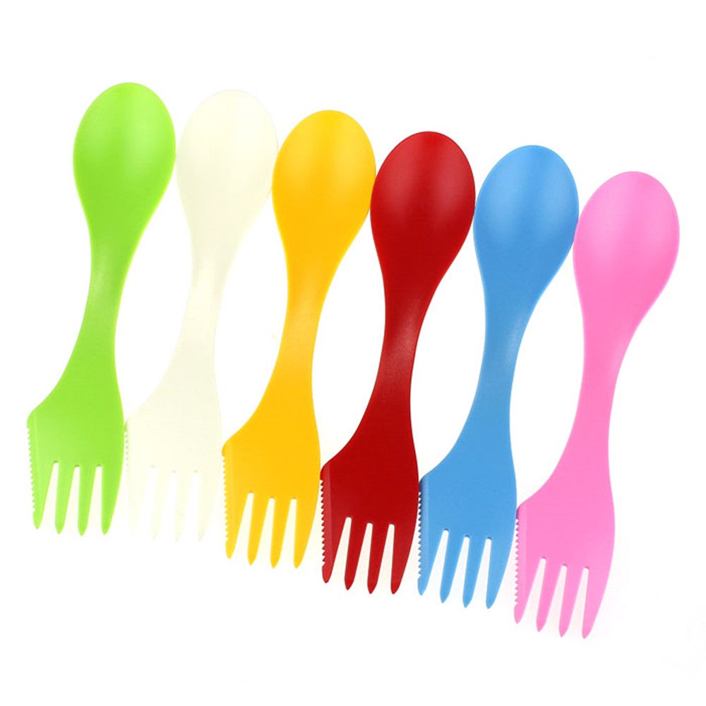 3Bags 6Pcs / Spoon Fork Knife Camping Hiking Picnic Utensils Spork Combo Travel Gadget Cutlery