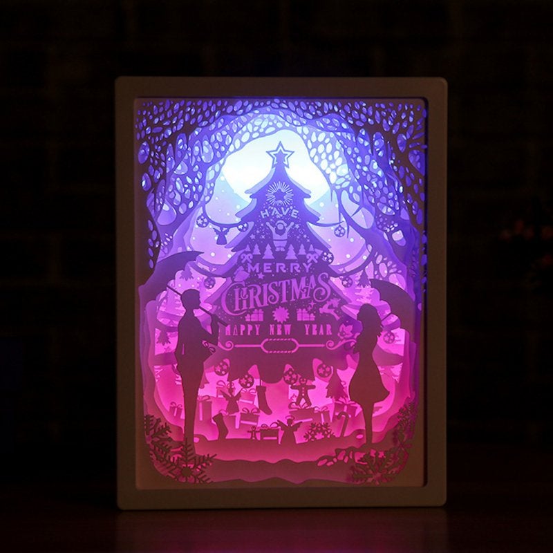 3D Paper Carving Night Light Shadow Box Sculptures Frame Table Lamps