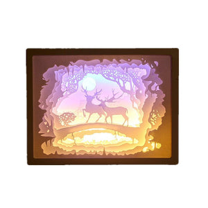 3D Paper Carving Night Light Shadow Box Sculptures Frame Table Lamps