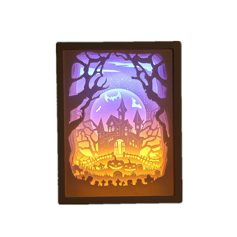 3D Paper Carving Night Light Shadow Box Sculptures Frame Table Lamps