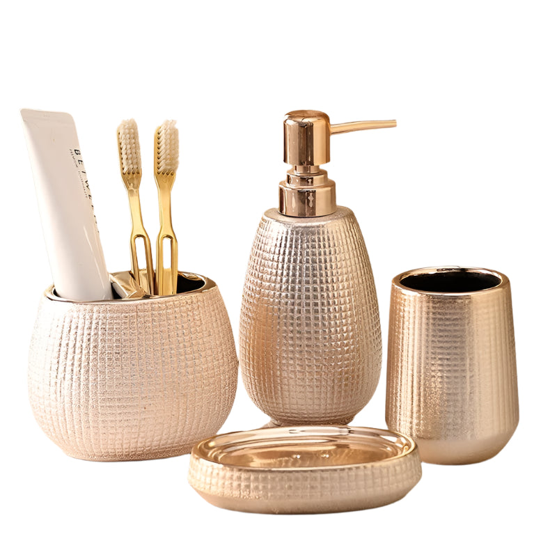 Home Bathroom Rose Gold Ceramic Cleaning Kit 4 Piece Set For Essentials