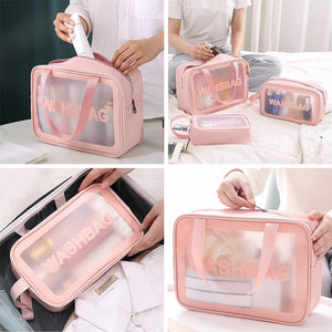 3 Pieces Pvc Cosmetic Bags For Makeup Travel Toiletry Wash Multifunctional Spa