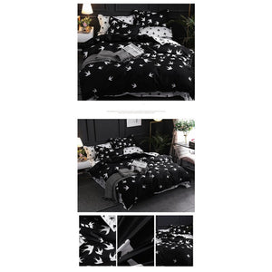 3Pcs Queen Bed Quilt Cover Set One Two Pillowcases Black & White