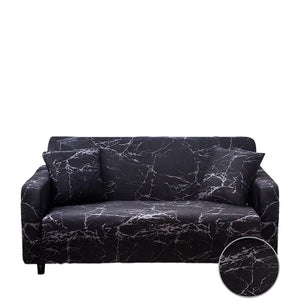 3 Seater Sofa Cover Marble Black Style Elastic Stretchable Slipcover For Furniture