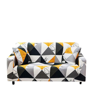 3 Seater Sofa Cover Yellow White Geometric Style Elastic Stretchable Slipcover