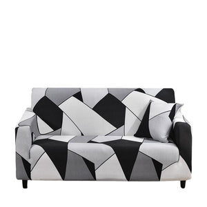 3 Seater Sofa Cover Black White Geometric Style Elastic Stretchable Slipcover