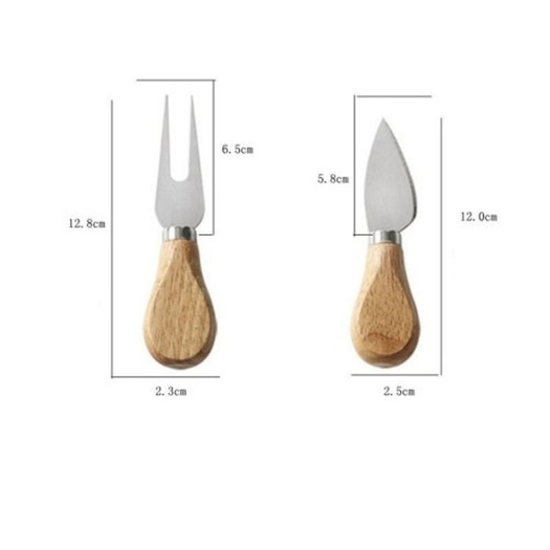 4 Pieces Set Bamboo Wood Handle Steel Stainless Fork Cheese Knife Yellow