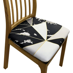 Chair Cover Black White With Gold Linear Pattern Print Stretch Seat