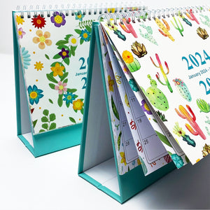 2024 English Creative Simple Desk Calendar Spring Flowers