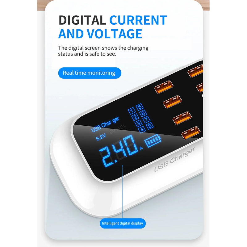 8-Port Led Display Usb Fast Charger Quick 40W Qc3.0 Charging Station