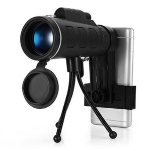 40X60 Monocular Telescope Hd Prism Scope With Compass Phone Clip Tripod Black