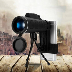 40X60 Monocular Telescope Hd Prism Scope With Compass Phone Clip Tripod Black