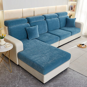 Sofa Cover Dark Blue L Shape Polyester Chenille Thick Stretchable Slipcover