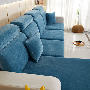 Sofa Cover Dark Blue L Shape Polyester Chenille Thick Stretchable Cushion Slipcovers