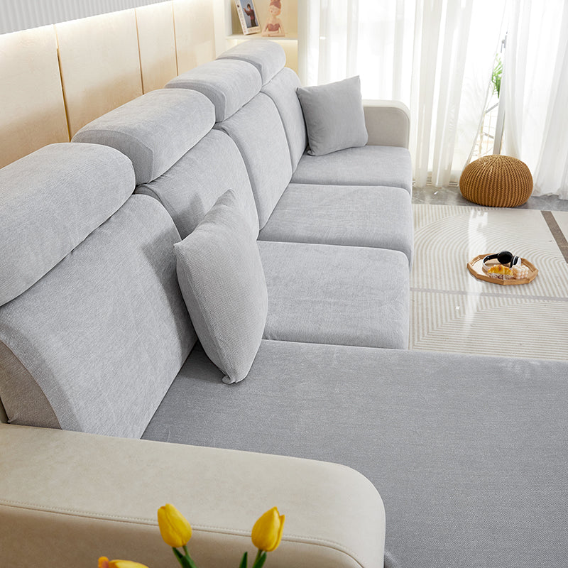 Sofa Cover Light Gray Shape Polyester Chenille Thick Stretchable Slipcovers