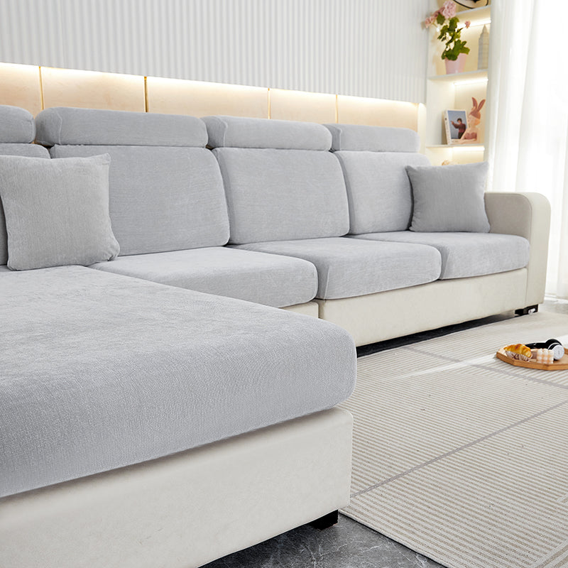 Sofa Cover Light Gray Shape Polyester Chenille Thick Stretchable Slipcover