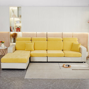 Sofa Cover Pastel Yellow L Shape Polyester Chenille Thick Stretchable Slipcover