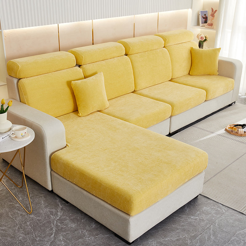 Sofa Cover Pastel Yellow L Shape Polyester Chenille Thick Stretchable Slipcover