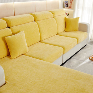 Sofa Cover Pastel Yellow L Shape Polyester Chenille Thick Stretchable Slipcover