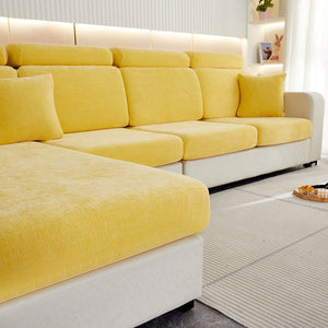 Sofa Cover Pastel Yellow L Shape Polyester Chenille Thick Stretchable Slipcovers