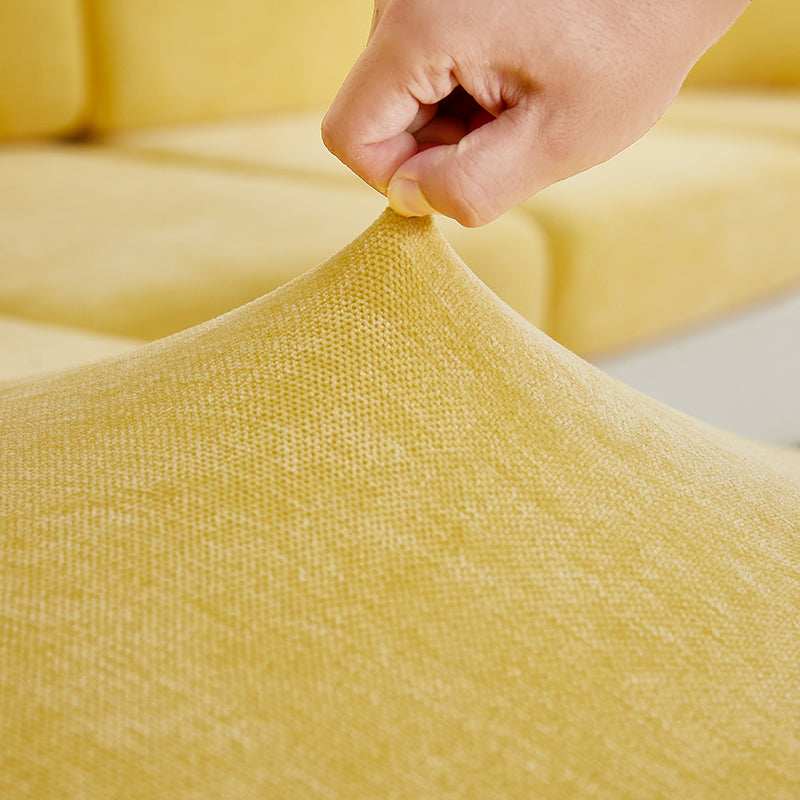 Sofa Cover Pastel Yellow L Shape Polyester Chenille Thick Stretchable Slipcovers