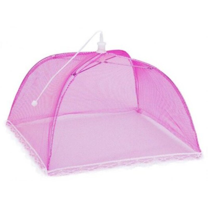 43Cm Home Folding Dish Cover Fine Mesh Large Anti Fly Family Food Net Covers Deep Pink