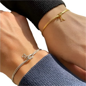 Veile Studios Letter A Z Love Knot Bracelets For Women Couple Gold Colour Dainty Snake Chain