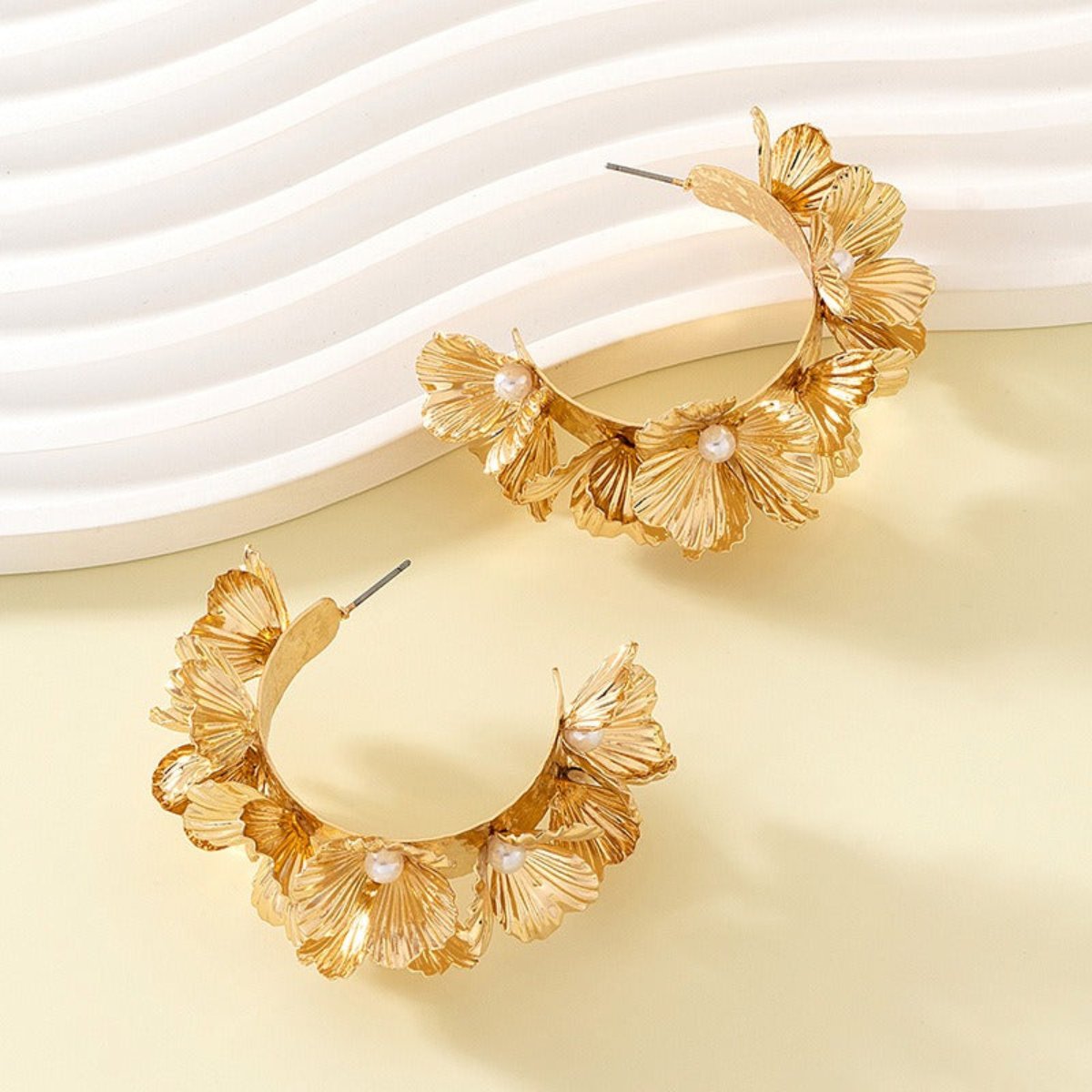 Veile Studios Multi Layered Flower C Shaped Earrings Alloy Baked Paint Fashion Accessories