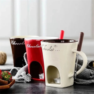 Fondue Mug Set Personal Mini Pots Chocolate Cheese Ice Cream Maker Kit