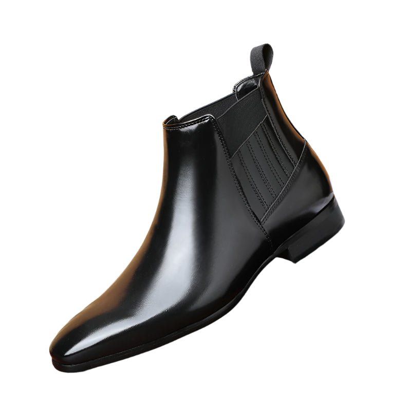 Checked Pointed Toe Chelsea Style Boots For Men Fashion British Square Heel Leather Shoes