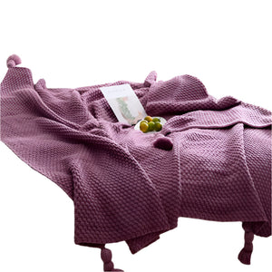 Nordic Fringed Knit Ball Blanket Wool For Office And Leisure Use