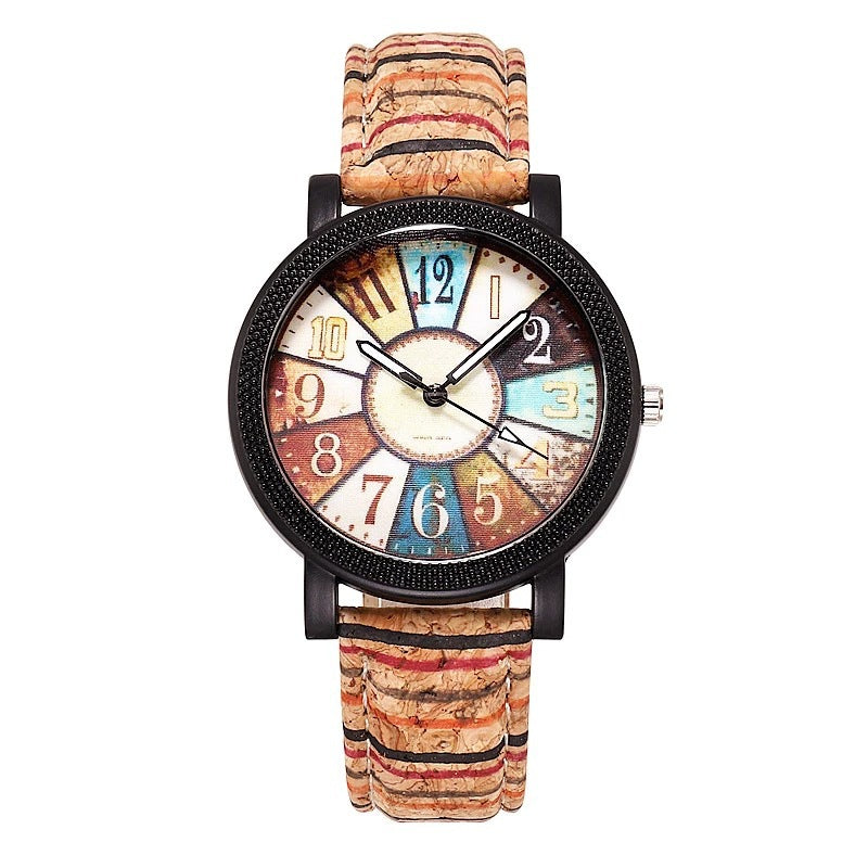 Casual Patchwork Vintage Leather Women Quartz Wrist Watch