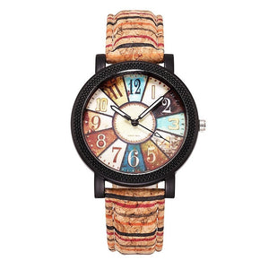 Casual Patchwork Vintage Leather Women Quartz Wrist Watch