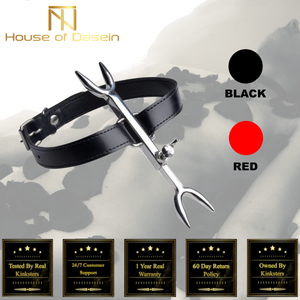 House Of Dasein Bdsm Stainless Steel Punishment Posture Collar Leather Fork Bondage Restraints