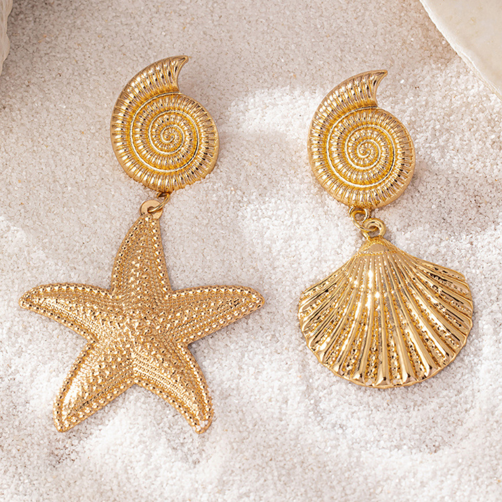 Veile Studios Gold Metallic Starfish Shell Earrings With Personalised High End Temperament