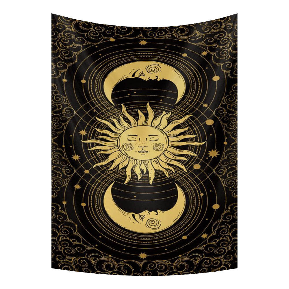 Tapestry Black Yellow Sun Moon 200X150 Cm Bohemian Decoration Home