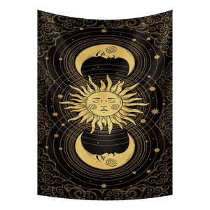 Tapestry Black Yellow Sun Moon 200X150 Cm Bohemian Decoration Home