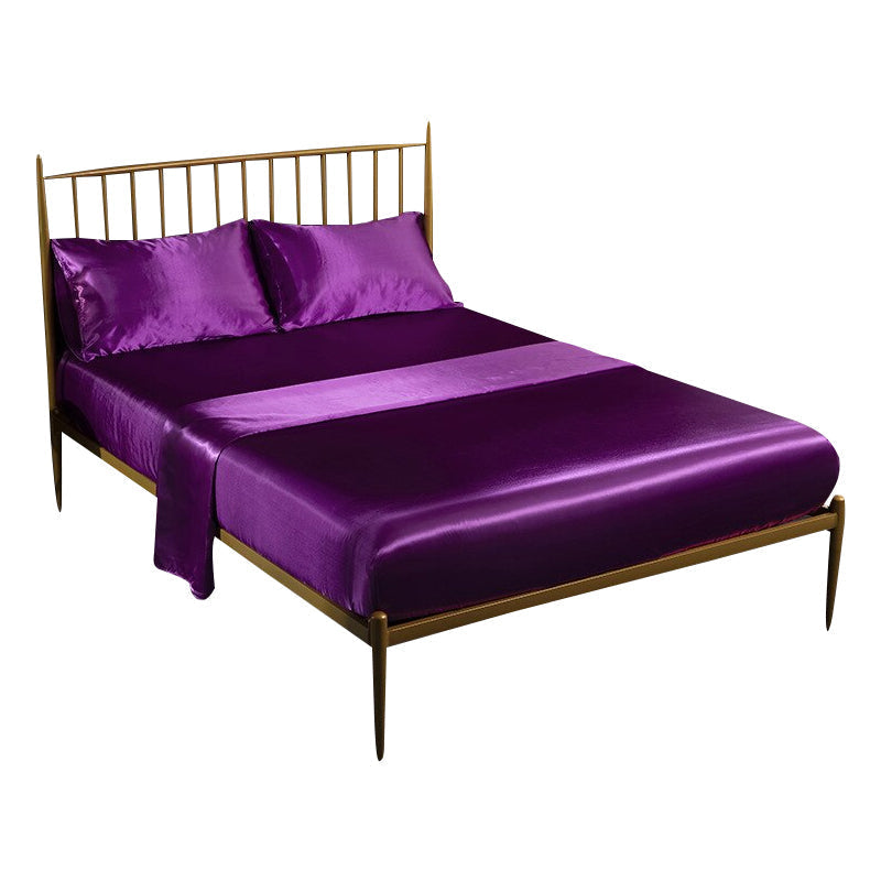Fitted Sheet Twin Size Purple Luxury Silky Set With Pillow Cases