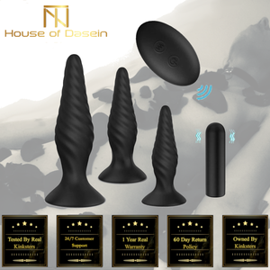 Black Silicone Butt Plug Set Wireless Vibrator Anal Training Bdsm