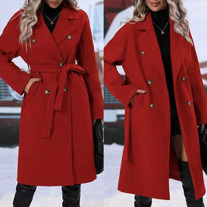 Lapel Double Breasted Trench Coat With Belt Long Jacket Outwear Women Clothing