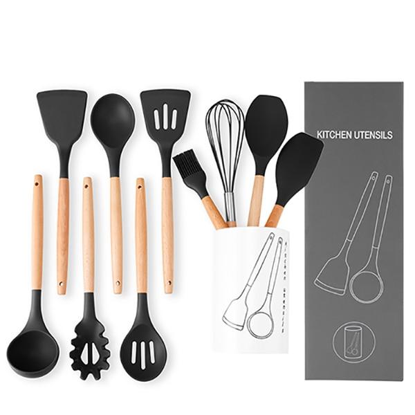 Premium Silicone 10 Piece Cooking Utensils Set With Bamboo Wood Handles