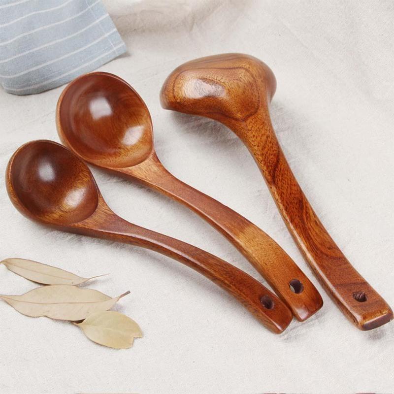 Long Handled Bamboo Wooden Soup Spoons Kitchen Utensils Ladle