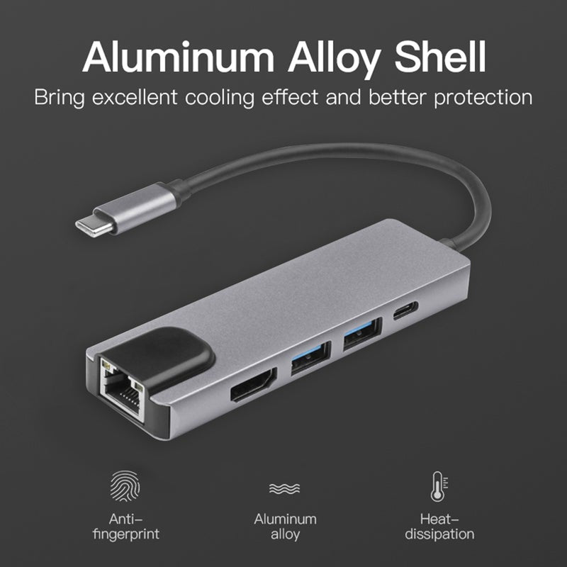 4K Hdmi Usb Type-C 5Ports Hub Ethernet Rj45 Lan Adapter For Macbook Thunderbolt 3