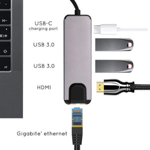 4K Hdmi Usb Type-C 5Ports Hub Ethernet Rj45 Lan Adapter For Macbook Thunderbolt 3