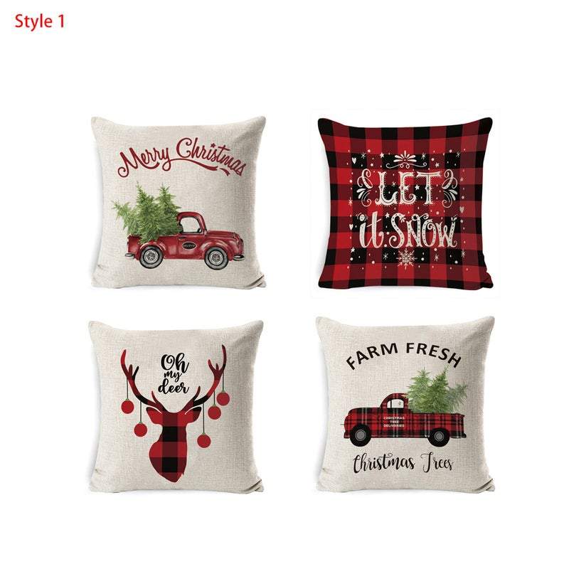 Set Of 4 Christmas Printed Cushion Covers Home Decor