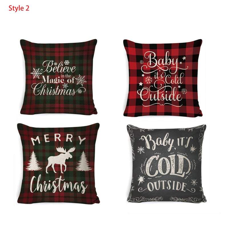 Set Of 4 Christmas Printed Cushion Covers Home Decor