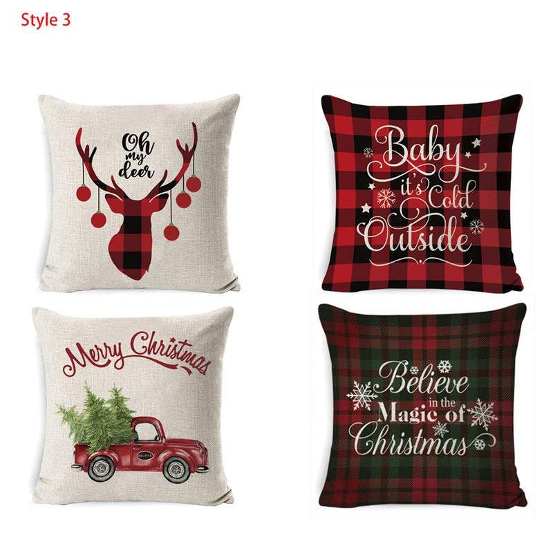 Set Of 4 Christmas Printed Cushion Covers Home Decor