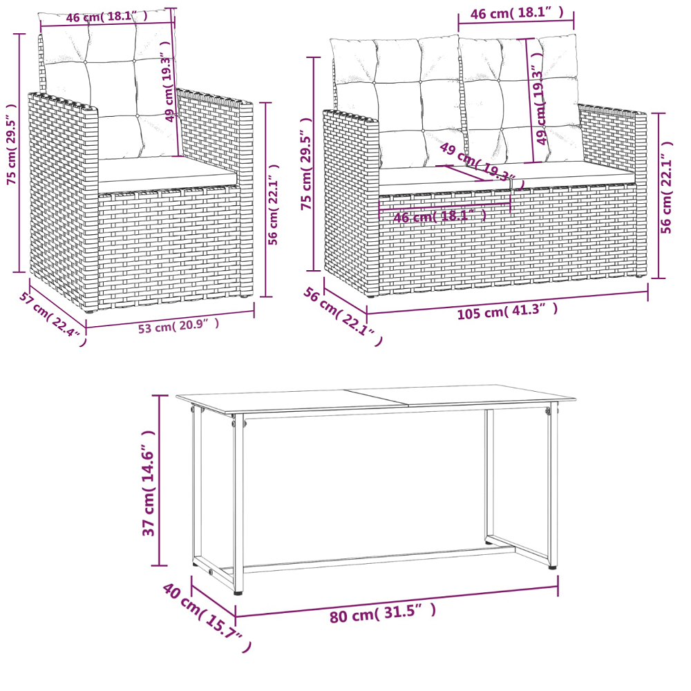 4 Piece Outdoor Lounge Set With Cushions Poly Rattan Grey