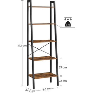 5-Tier Industrial Bookcase Rustic Brown