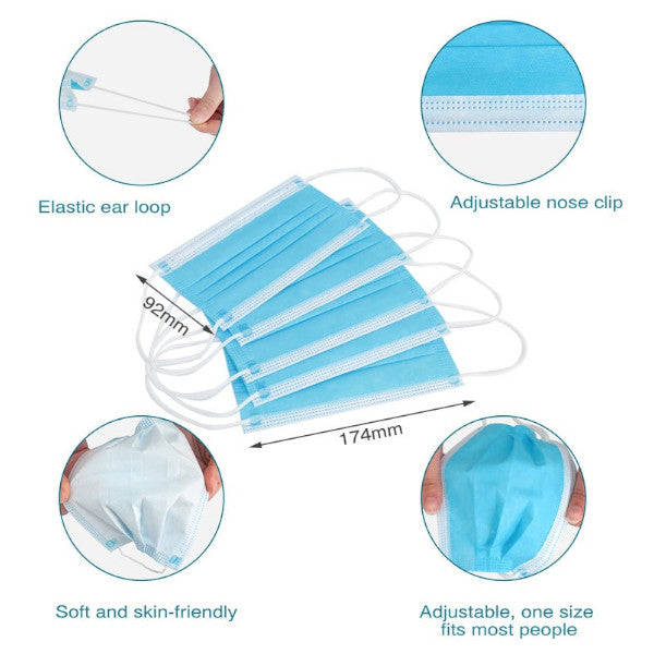 50Pcs 3 Layer Elastic Ear Loop Disposable Face Masks